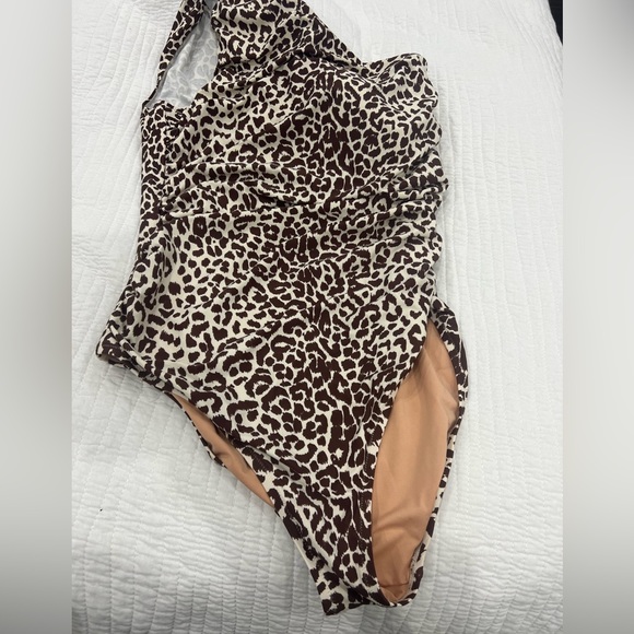 J. Crew Other - One-Shoulder Leopard Print One-Piece Swimsuit - Brown/White